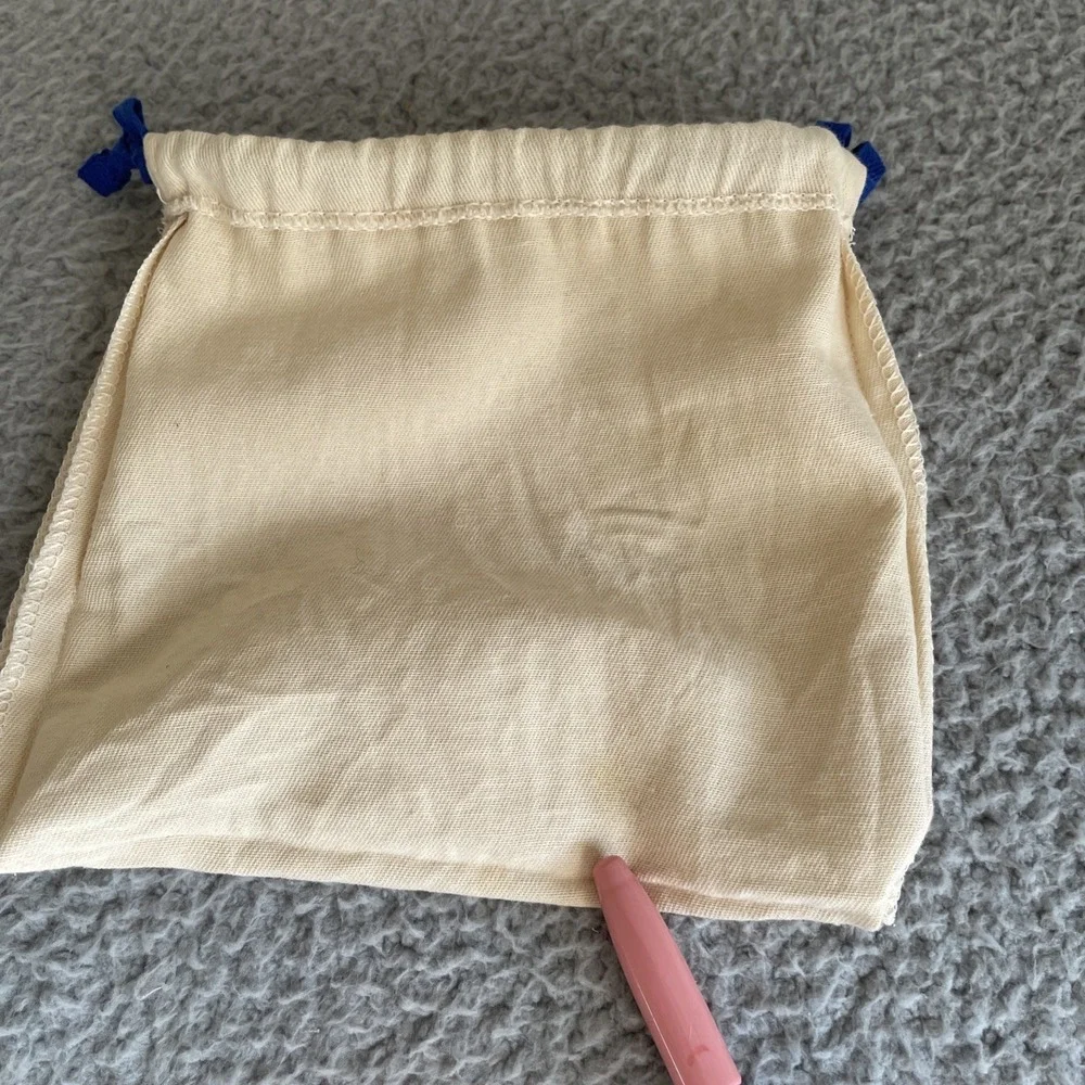 Louis Vuitton Dust Bag Cream Cotton Blue Drawstring Logo H7''x W8'' *Read Stains